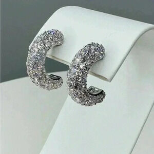 Chunky Pave Stone Hoop Earrings